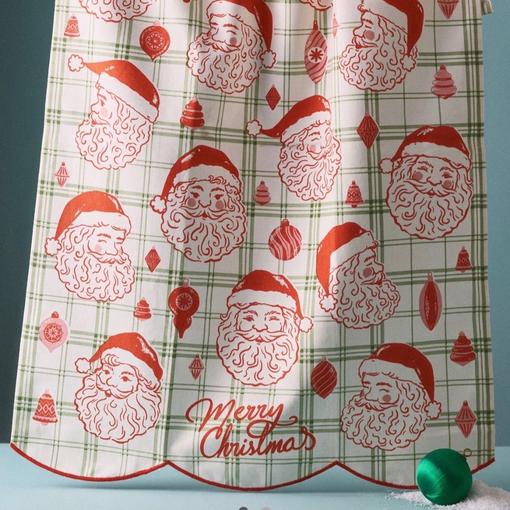 Anthropologie Vintage inspired tartan Santa tea towel